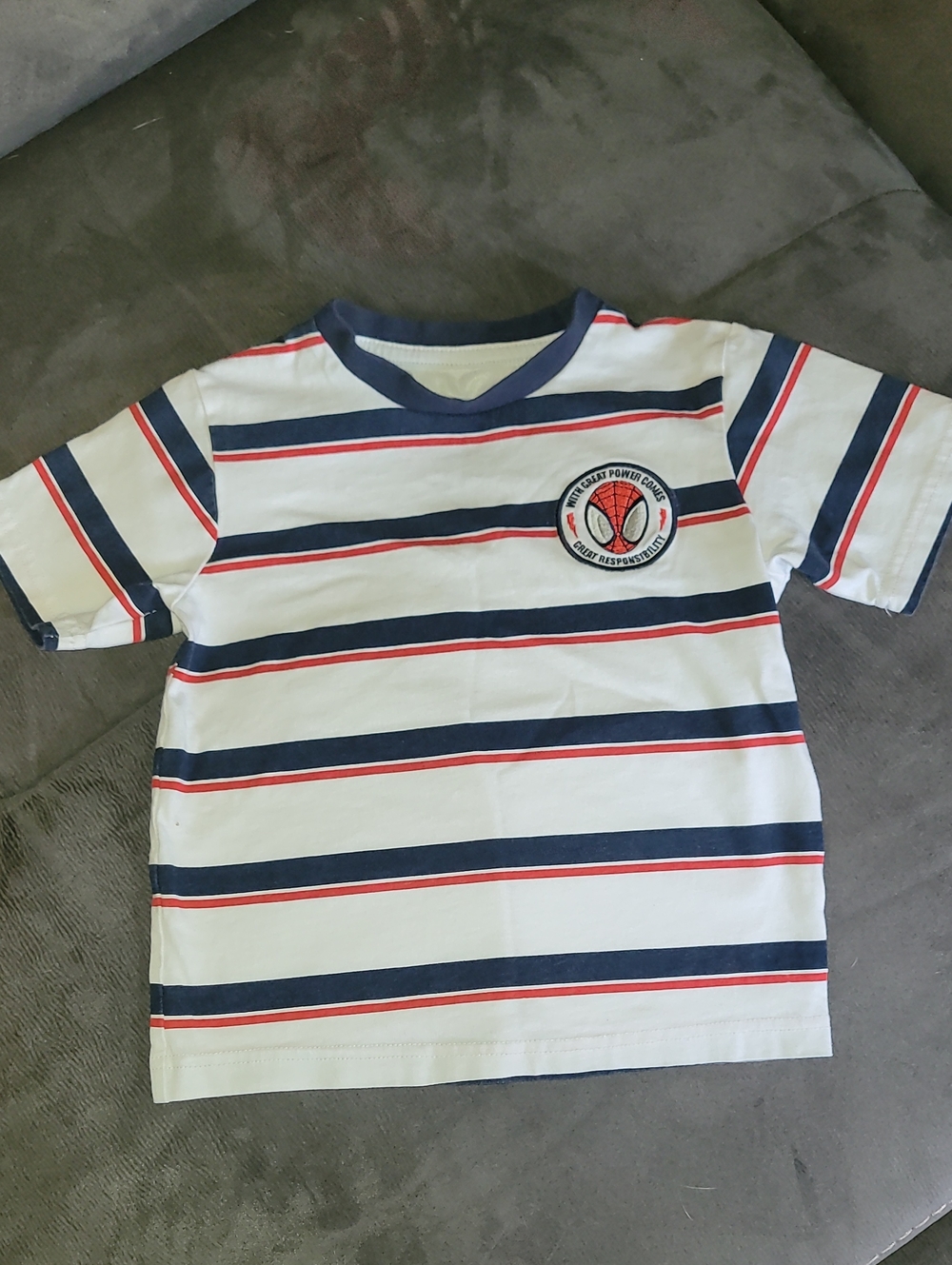 Marvel Spider Man White Short Sleeve Tee with Navy & Red Stripes